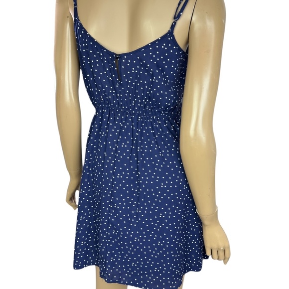 Three Pink Hearts Mini Dress Sz S Navy Blue w White Dots Spaghetti Straps - Picture 3 of 6